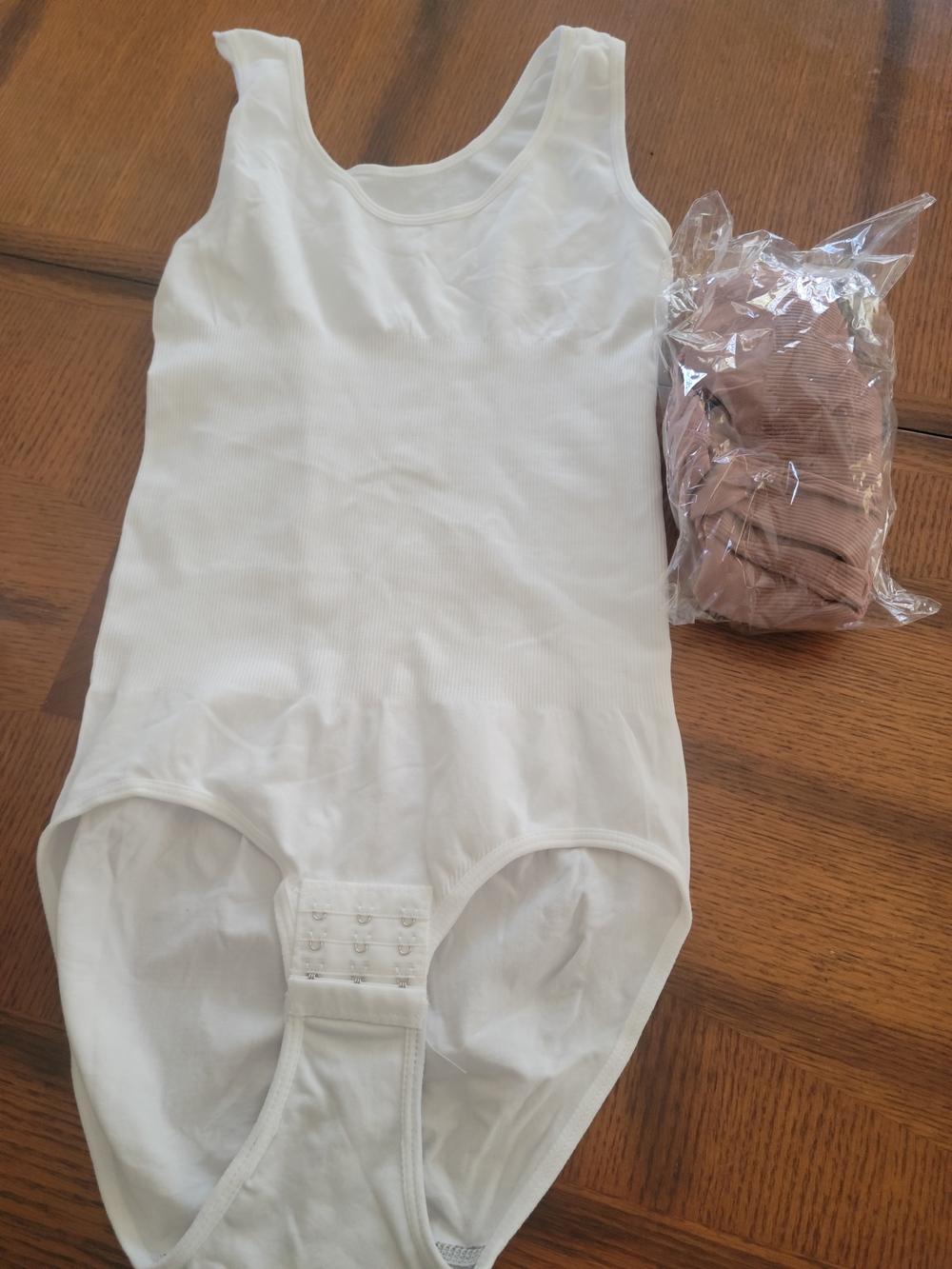 Bundle Of 2 Tummy Control Ribbed  Bodysuit's 1- in White 1- In Rust/brown